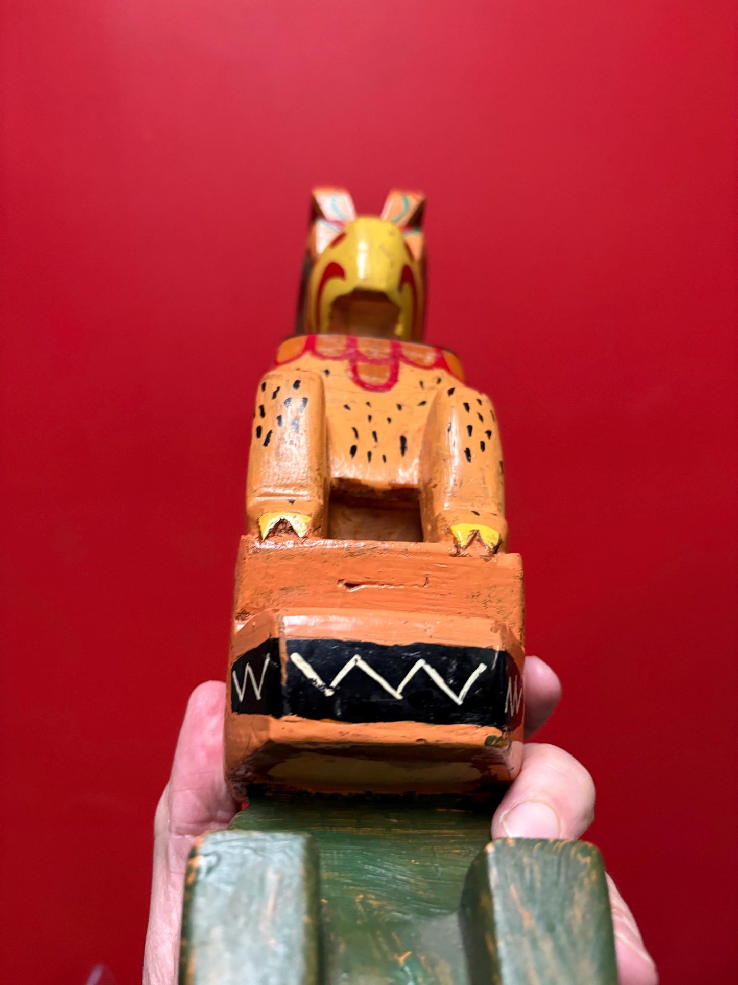 Antique primitive indigenous first nation pacific north West Coast 19 inch tall eagle frog transformation totem pole