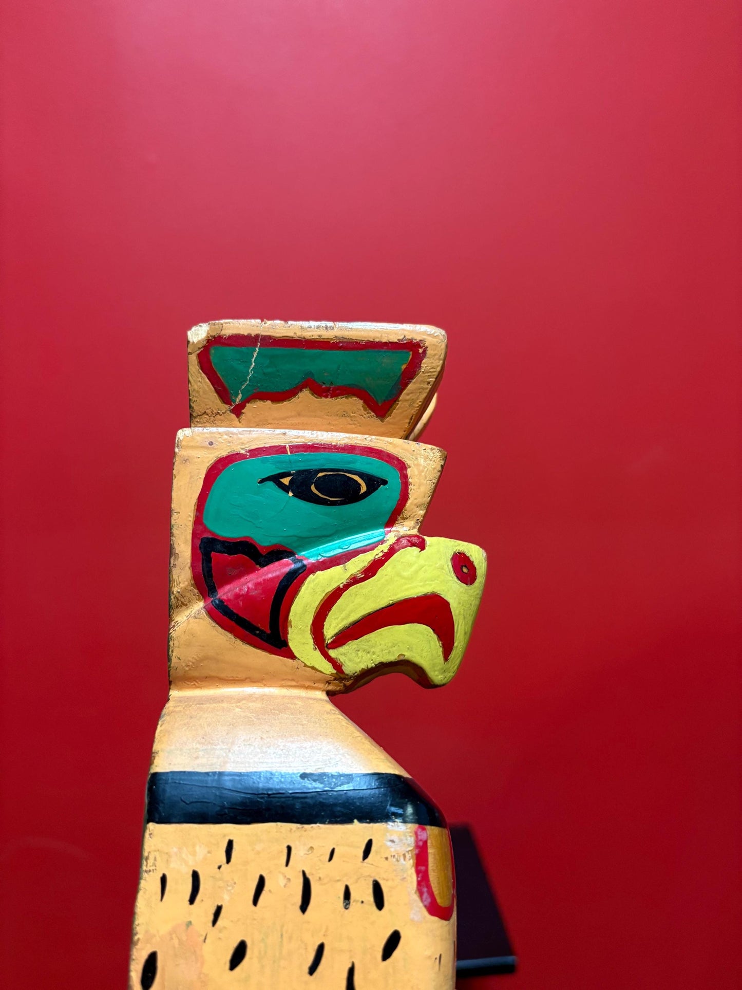 Antique primitive indigenous first nation pacific north West Coast 19 inch tall eagle frog transformation totem pole