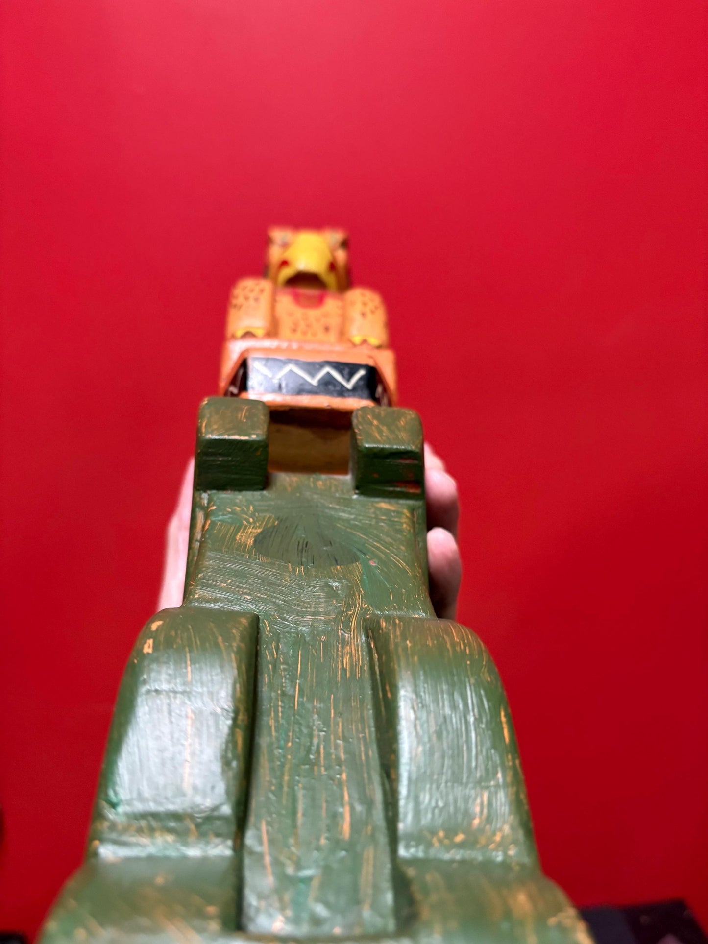 Antique primitive indigenous first nation pacific north West Coast 19 inch tall eagle frog transformation totem pole