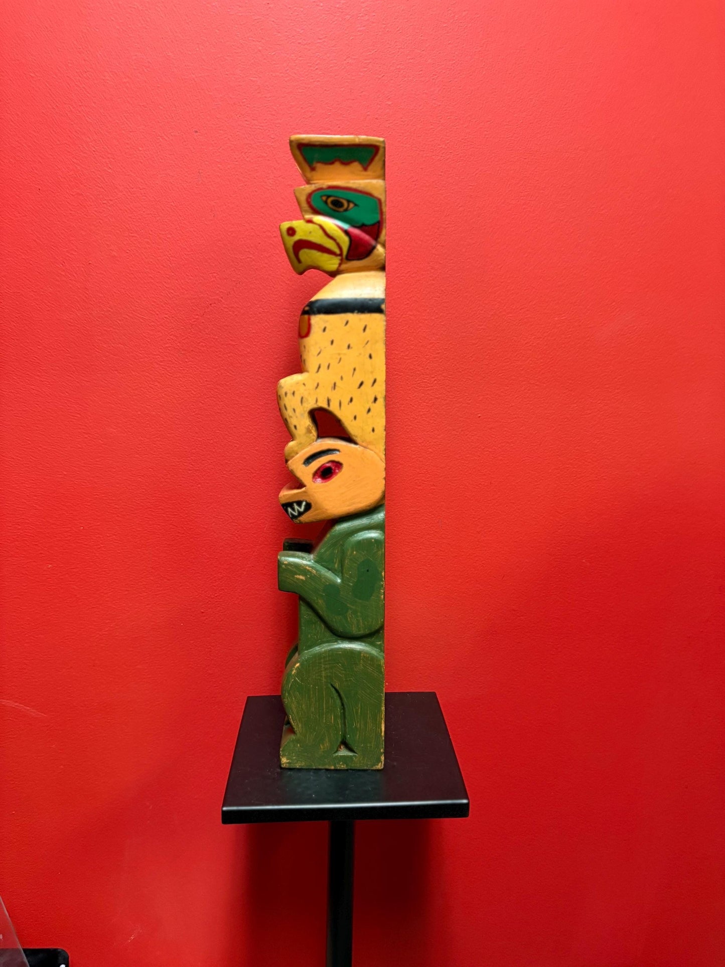 Antique primitive indigenous first nation pacific north West Coast 19 inch tall eagle frog transformation totem pole