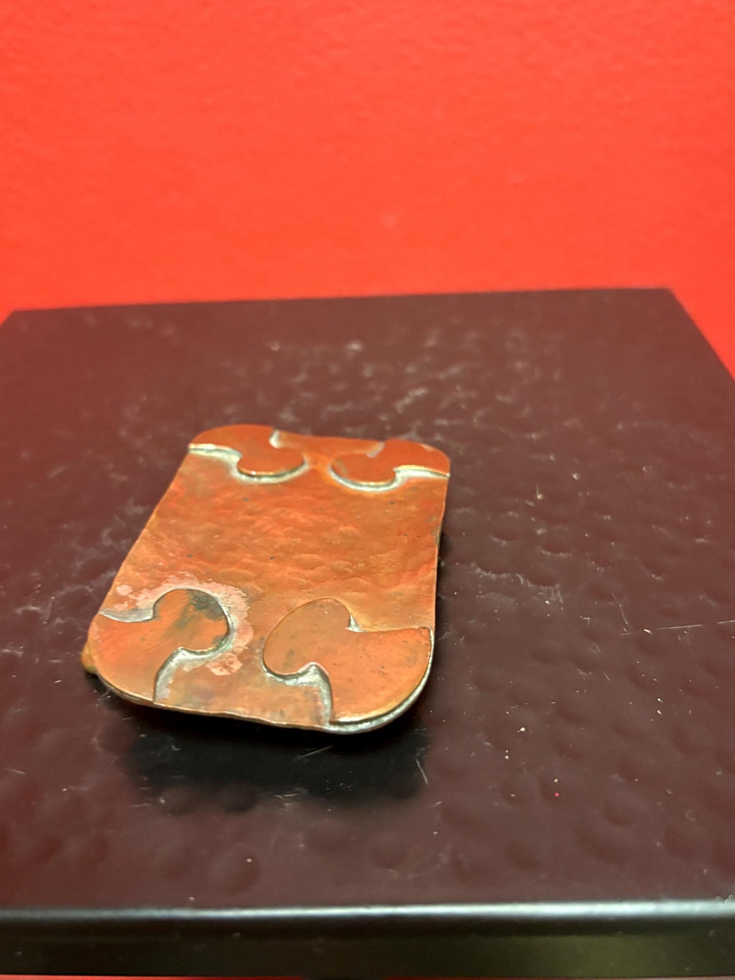 3 inch antique copper jigsaw patterned belt buckle   statement piece