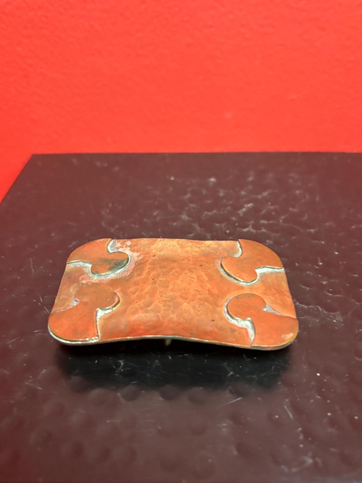 3 inch antique copper jigsaw patterned belt buckle   statement piece
