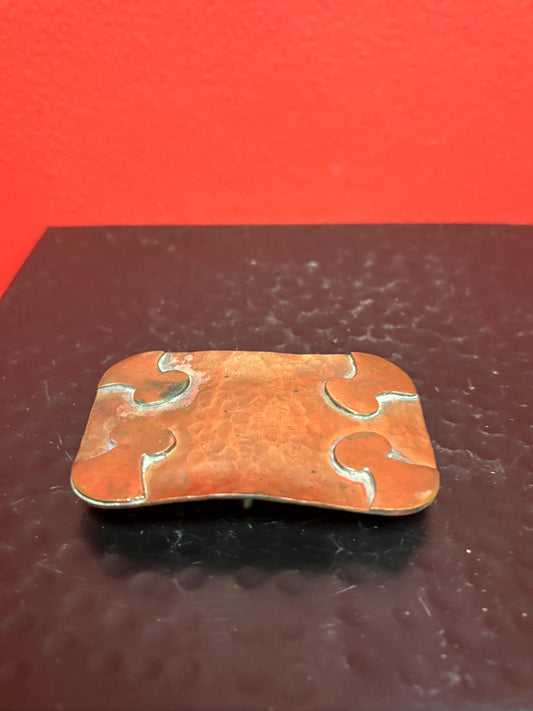 3 inch antique copper jigsaw patterned belt buckle   statement piece