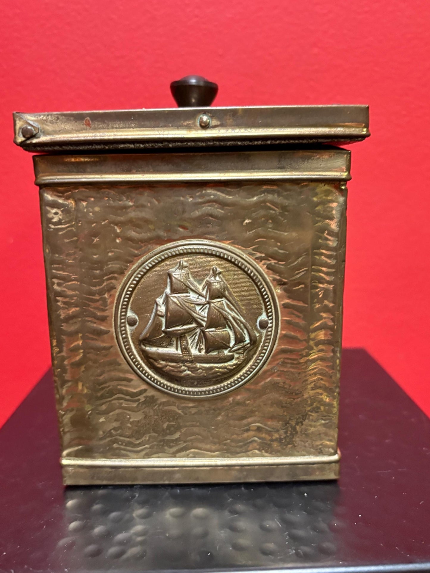 Small signed antique Indian brass planter   6 x 4 x 3 1/2“ high