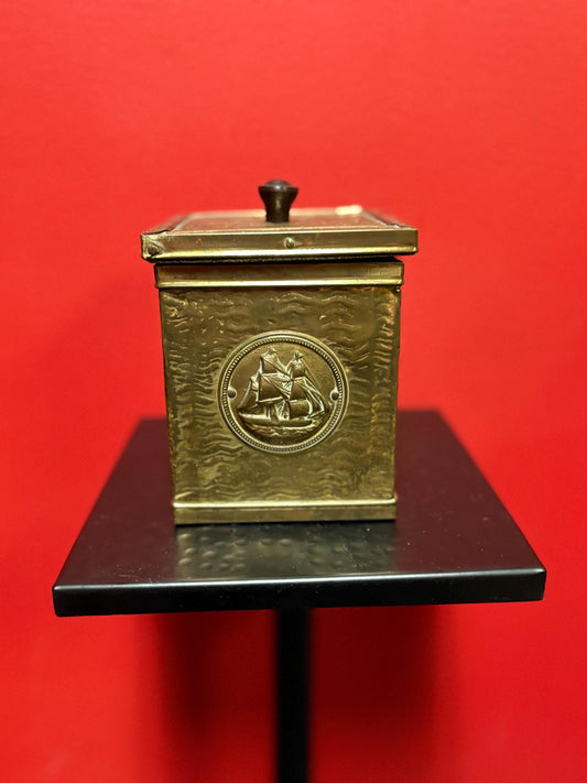 Small signed antique Indian brass planter   6 x 4 x 3 1/2“ high