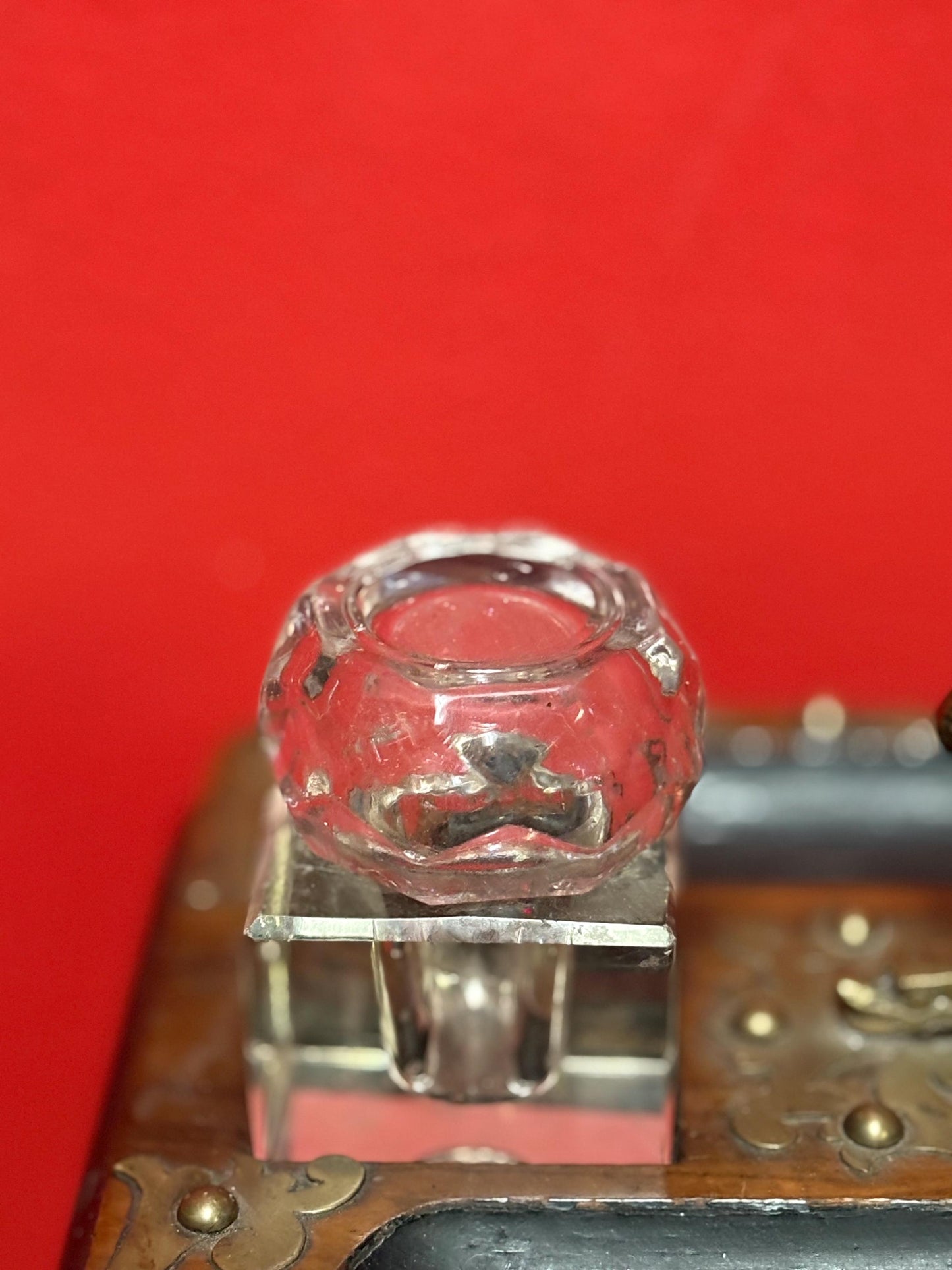 Antique 10 x 6 x 6 inch inkwell set  wonderful style and condition  great for desk or gift