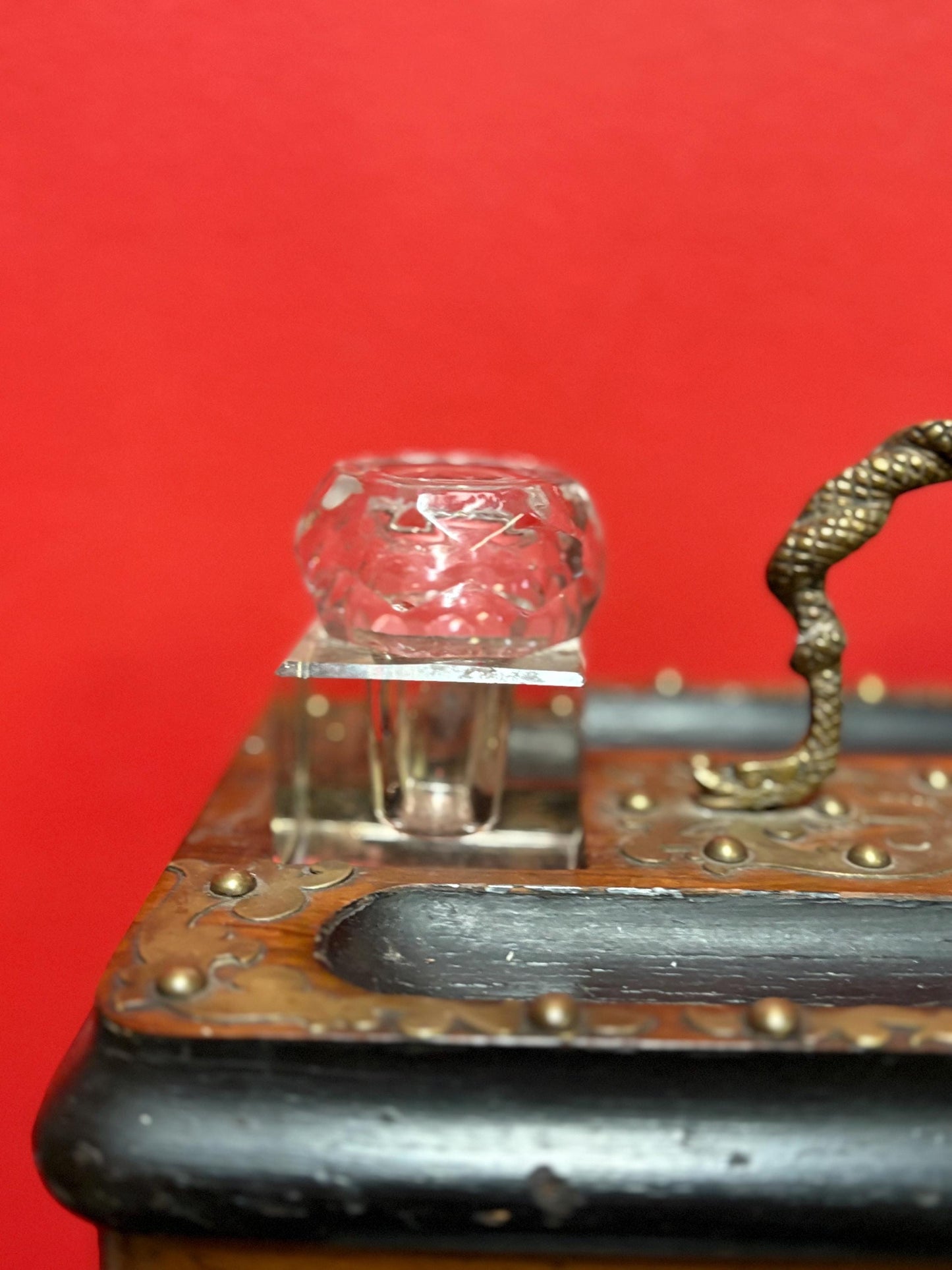 Antique 10 x 6 x 6 inch inkwell set  wonderful style and condition  great for desk or gift