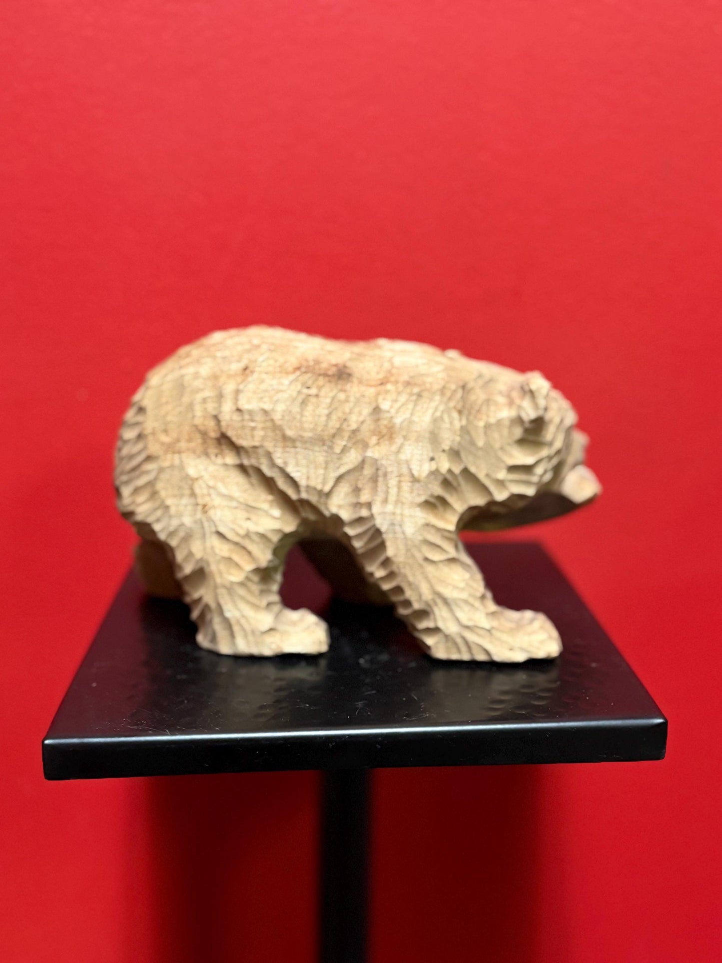 Antique Canadian carved wooden bear with salmon in mouth  7 1/2 x 4 high  nice detail  perfect gift