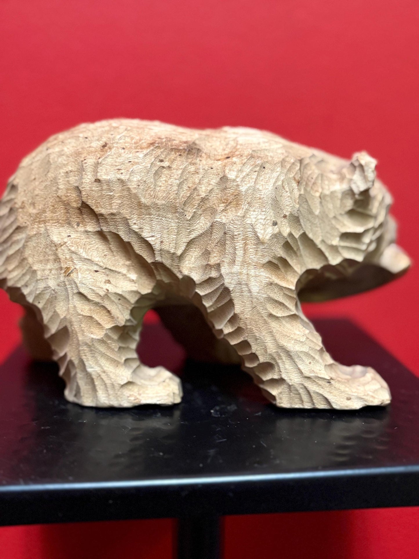 Antique Canadian carved wooden bear with salmon in mouth  7 1/2 x 4 high  nice detail  perfect gift