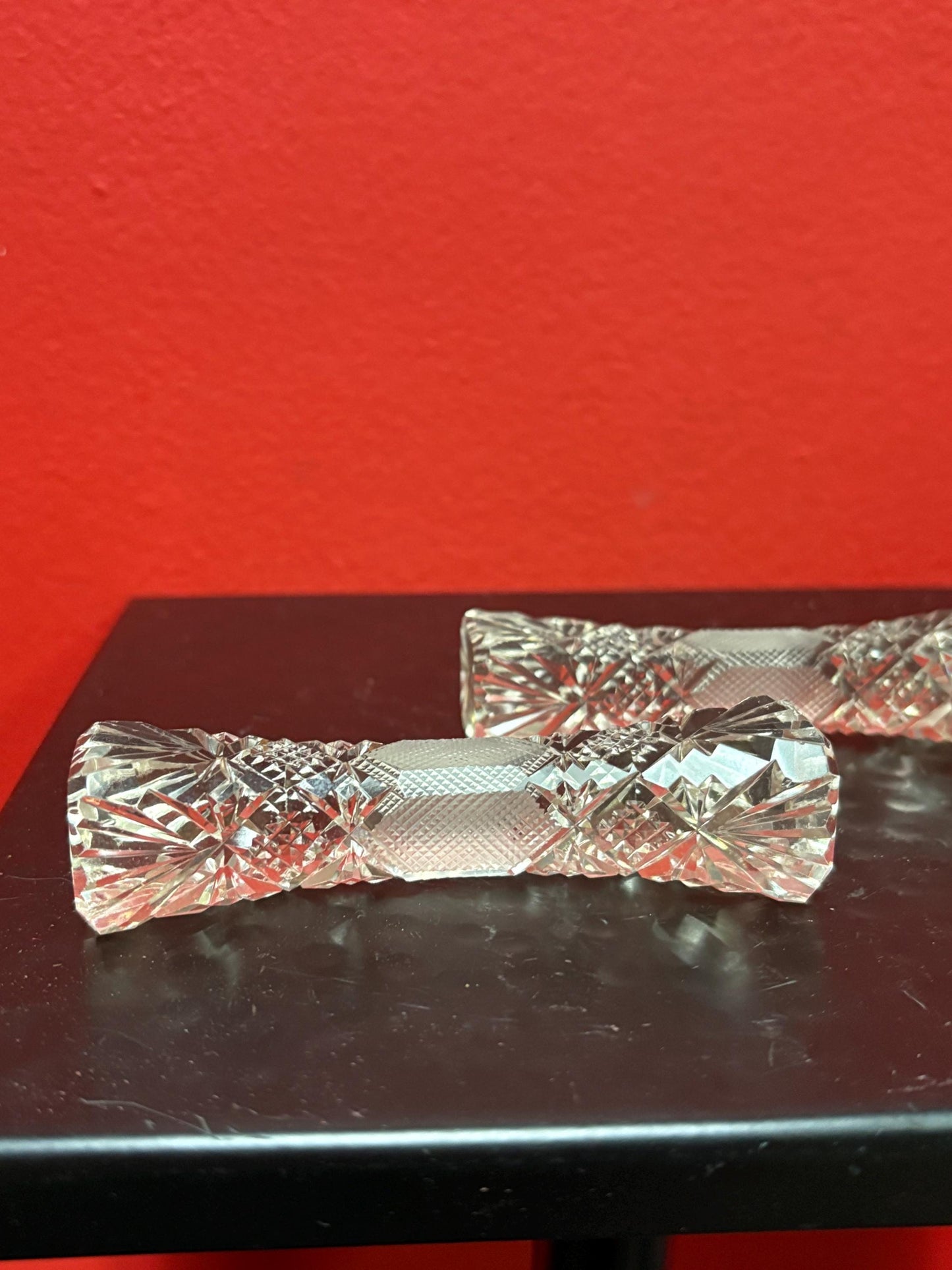 Antique crystal 3 1/2 inch long knife rests in perfect condition   great gift