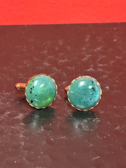 Jade and copper cufflinks  1 inch long