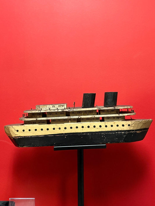Magnificent 22 x 8 x 9 high early 1900 folk art model of a luxury liner ship  wonderful detail  wow  antique condition - RS