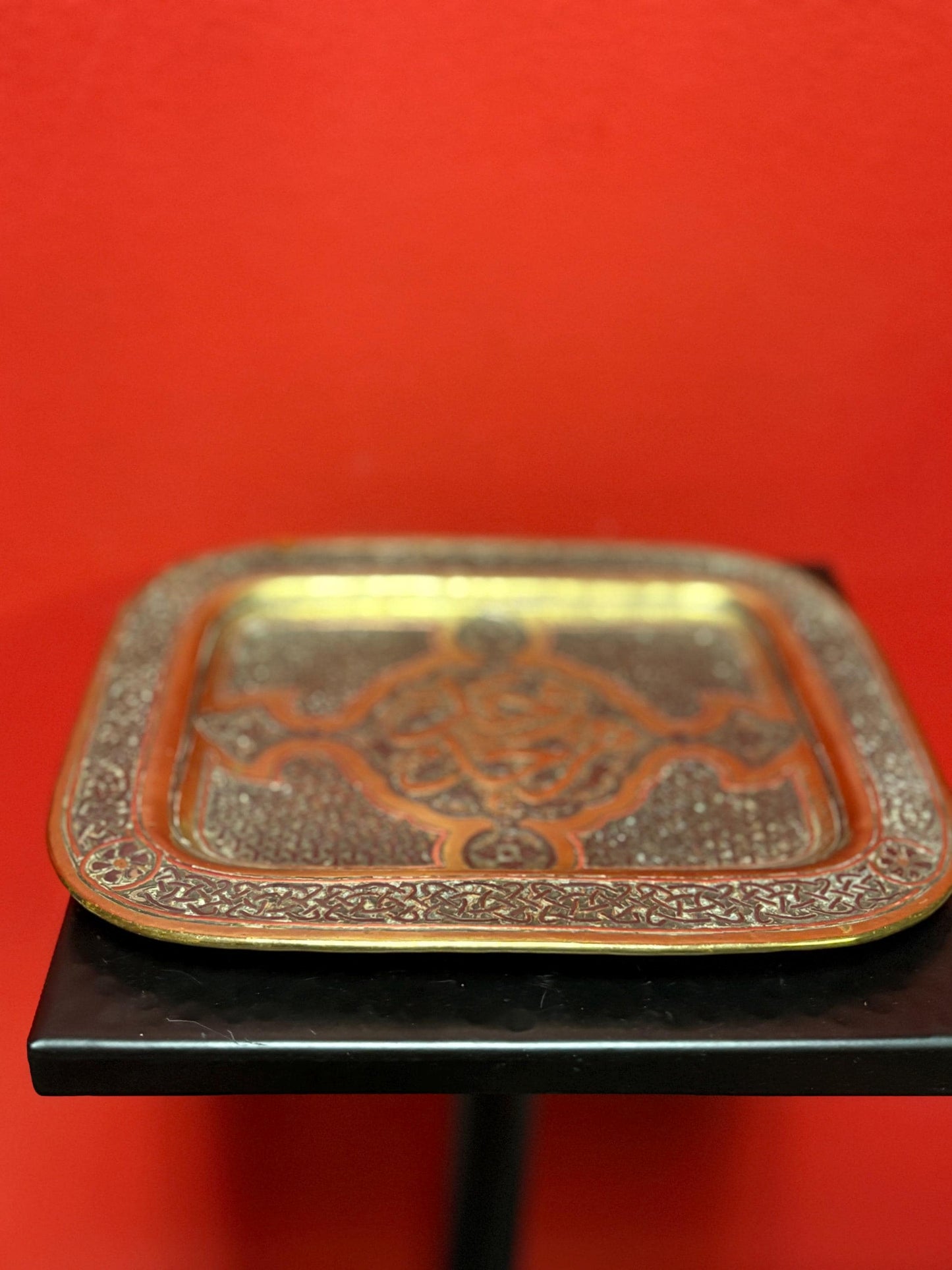 Intense 8 x 7 high Persian silver copper and brass tray  amazing detail