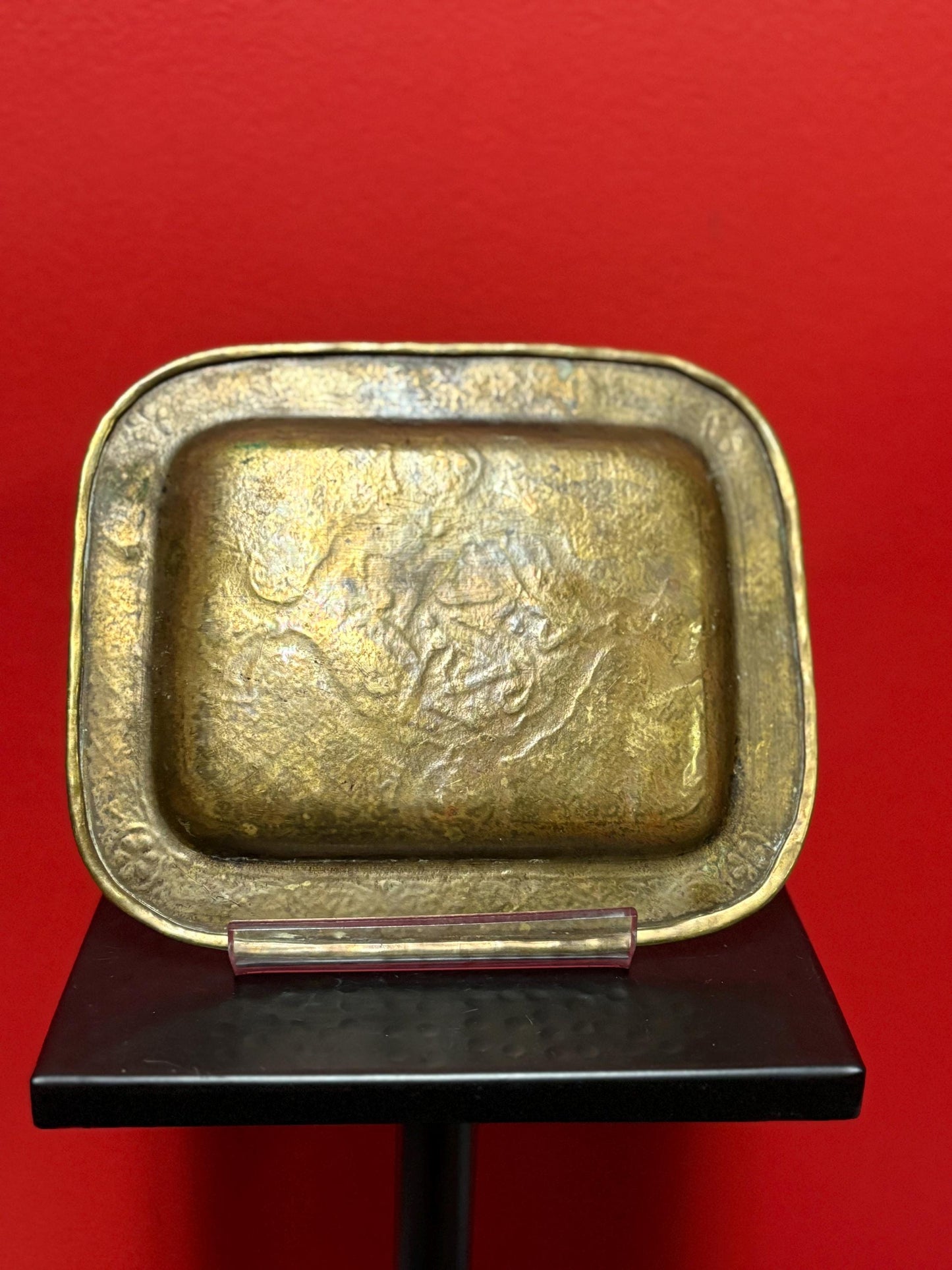 Intense 8 x 7 high Persian silver copper and brass tray  amazing detail