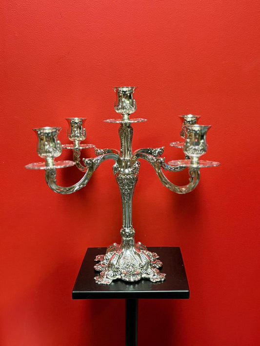 Elegant massive vintage English silver plated candelabra with great detail - 13 inches high  delicious look