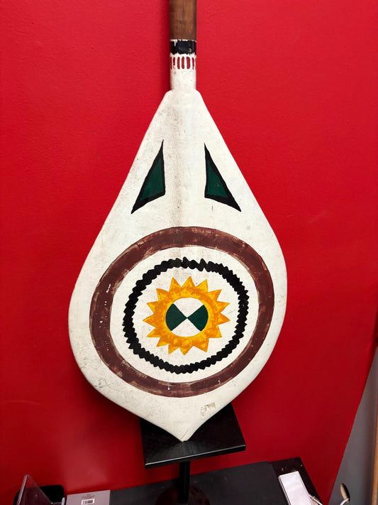 Museum quality antique oceanic 52 x 14 wide painted paddle  great condition for age