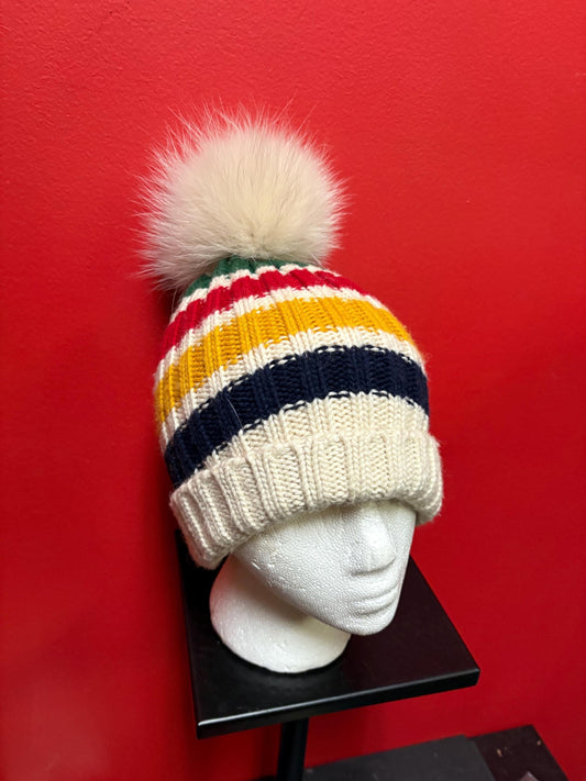 HBC Hudson Bay Company 10 inch long plus bobble toque half wool hat  original label in great condition