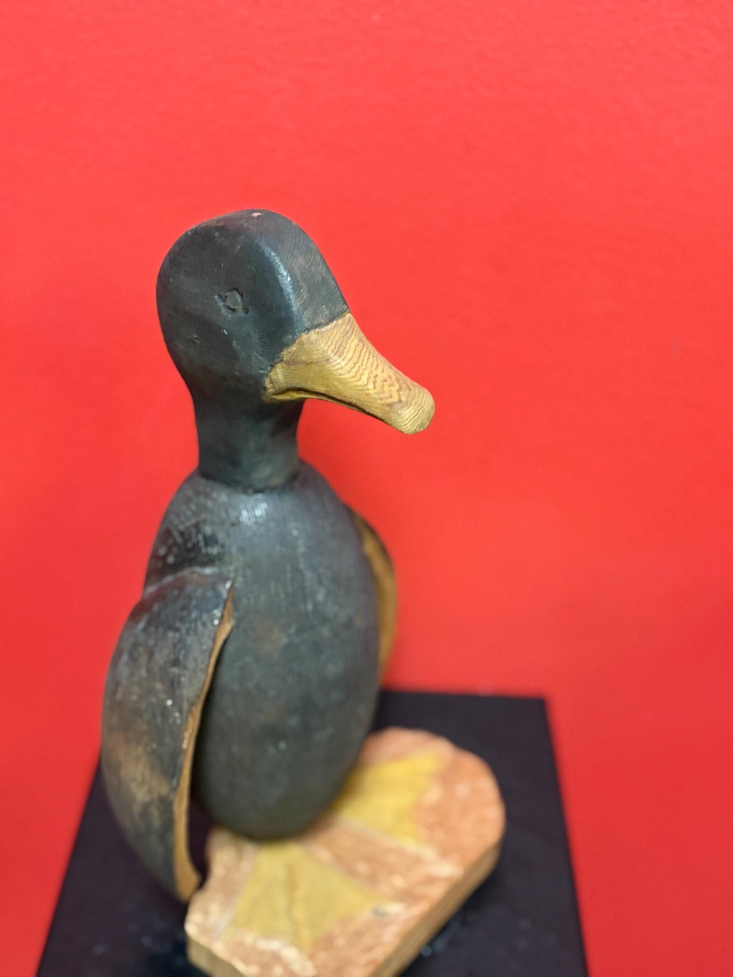 10 inch tall indigenous fishing buoy duck statue on wooden stand  very cool decor