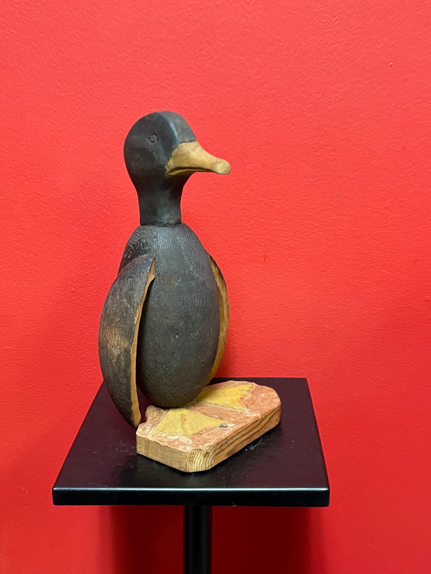 10 inch tall indigenous fishing buoy duck statue on wooden stand  very cool decor