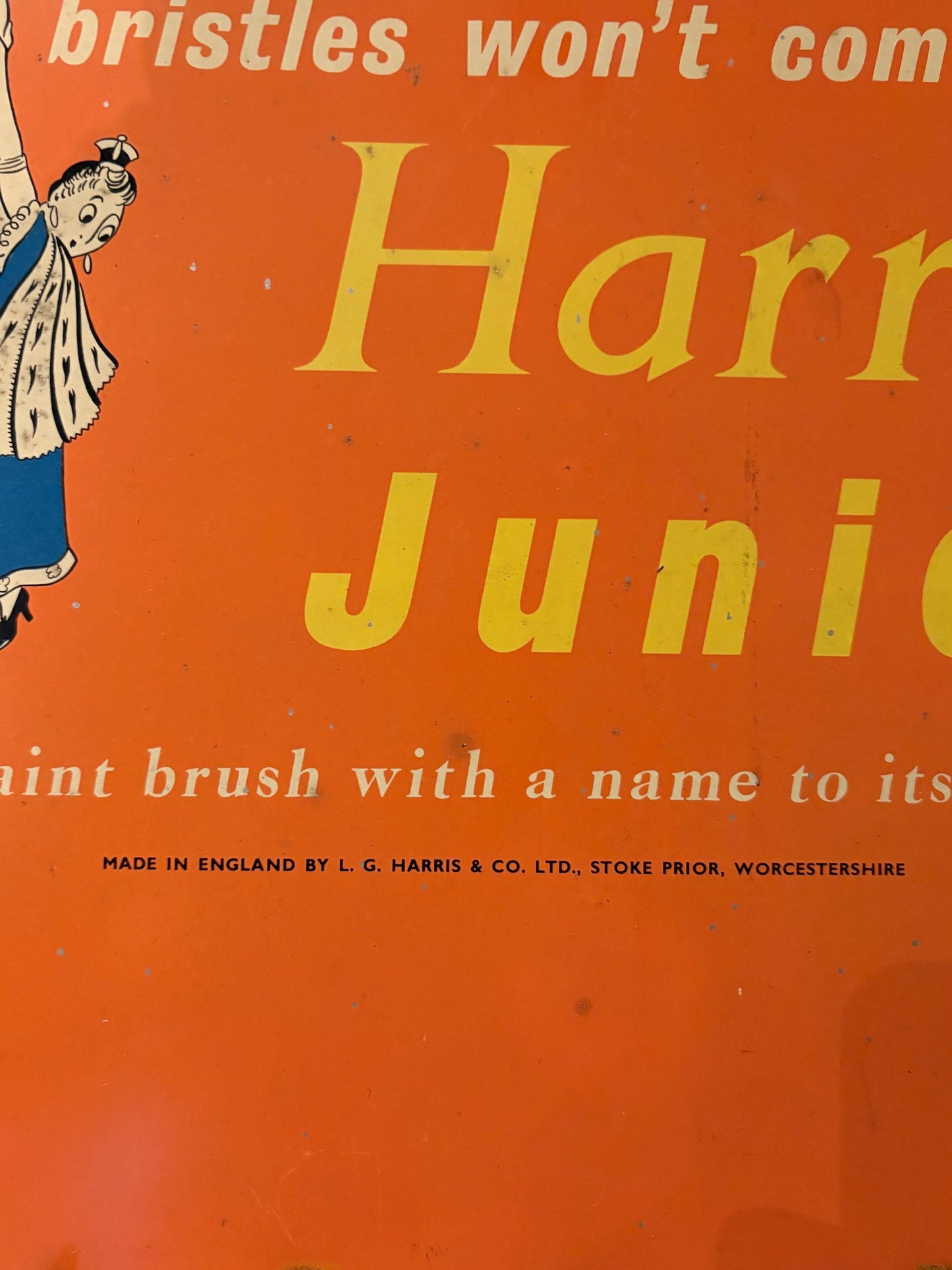 Rare antique Harris Junior paintbrush advertising holder in amazing condition - stand or hang -  wonderful imagery - 20 x 13“ wide
