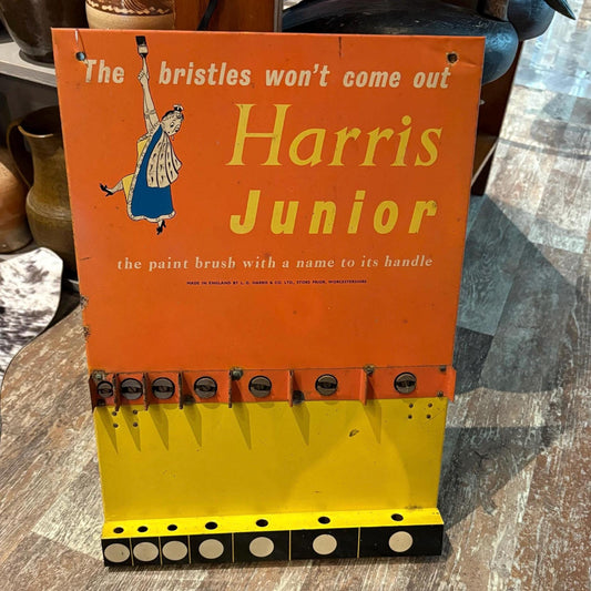Rare antique Harris Junior paintbrush advertising holder in amazing condition - stand or hang -  wonderful imagery - 20 x 13“ wide