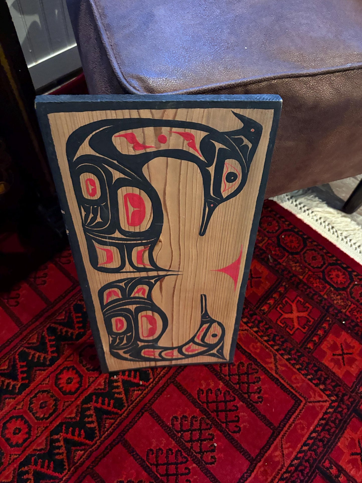 19 x 10 indigenous first nation Pacific Northwest coast signed male and female mirrored loon plaque  ready to hang - great value