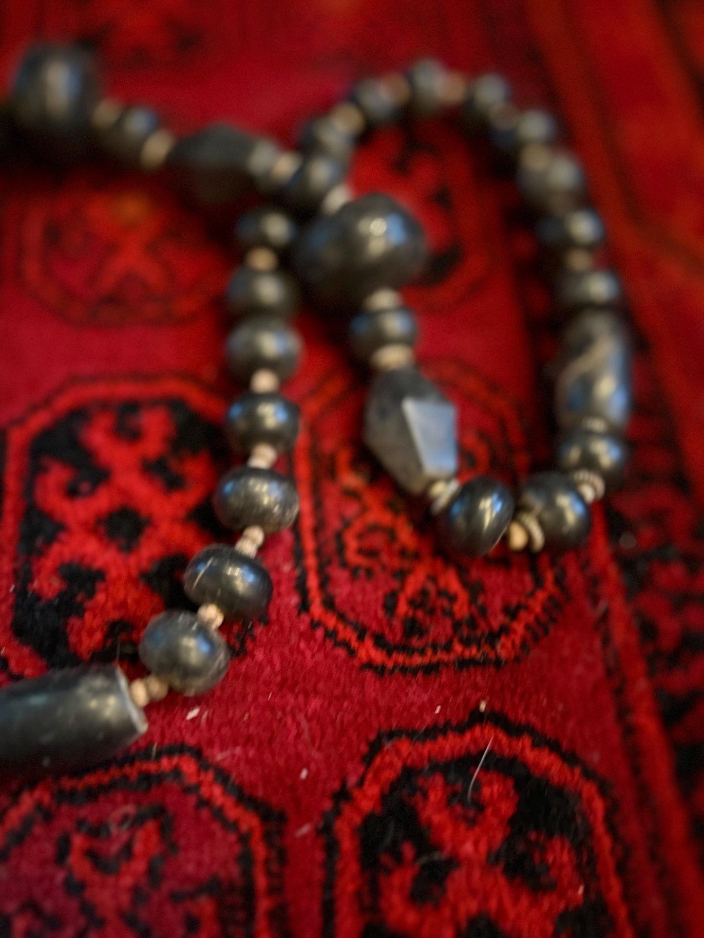 Approximately 30 inch antique Nepalese  horn bead necklace with silver rivets  selling quality and great value