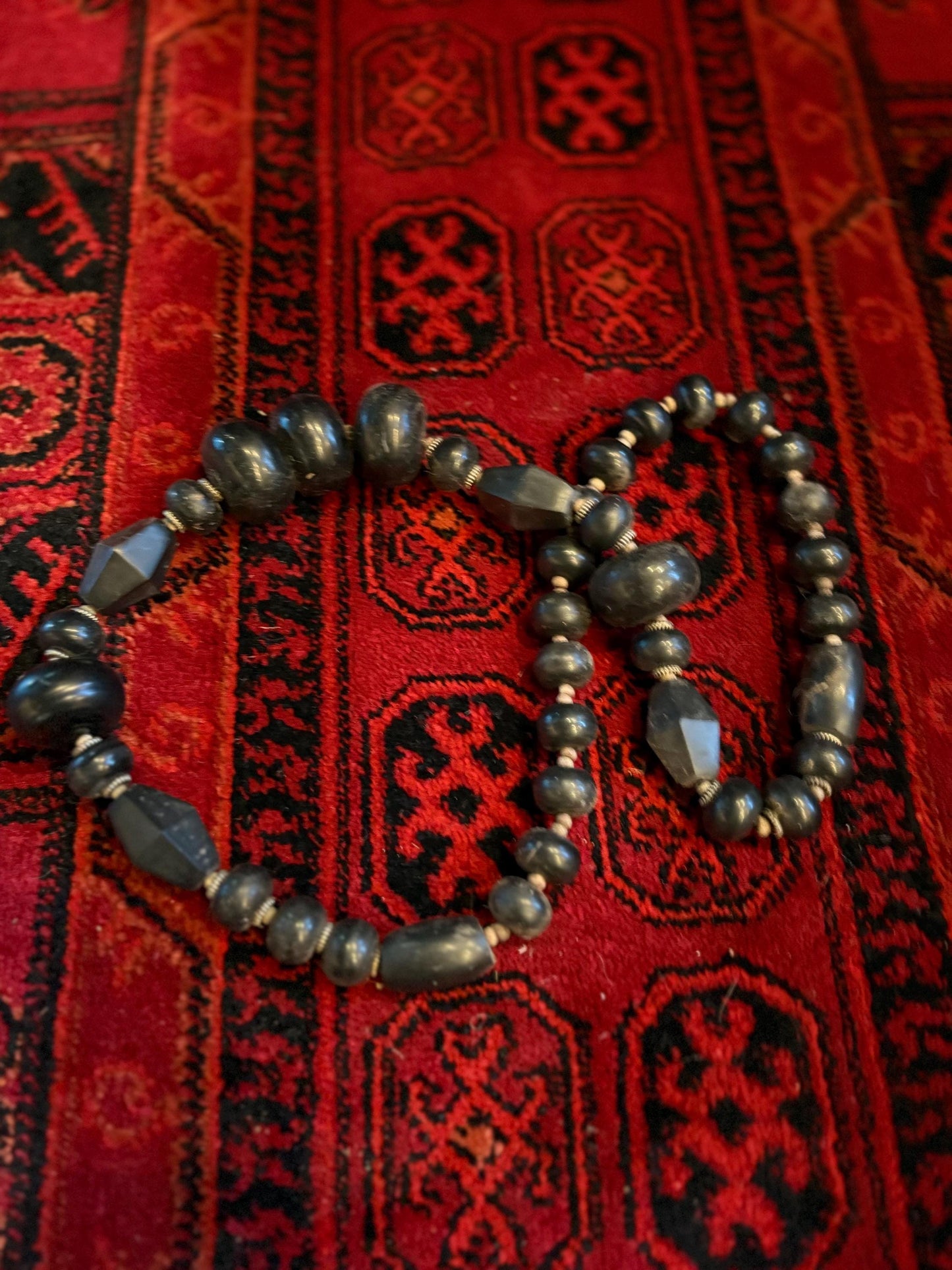Approximately 30 inch antique Nepalese  horn bead necklace with silver rivets  selling quality and great value