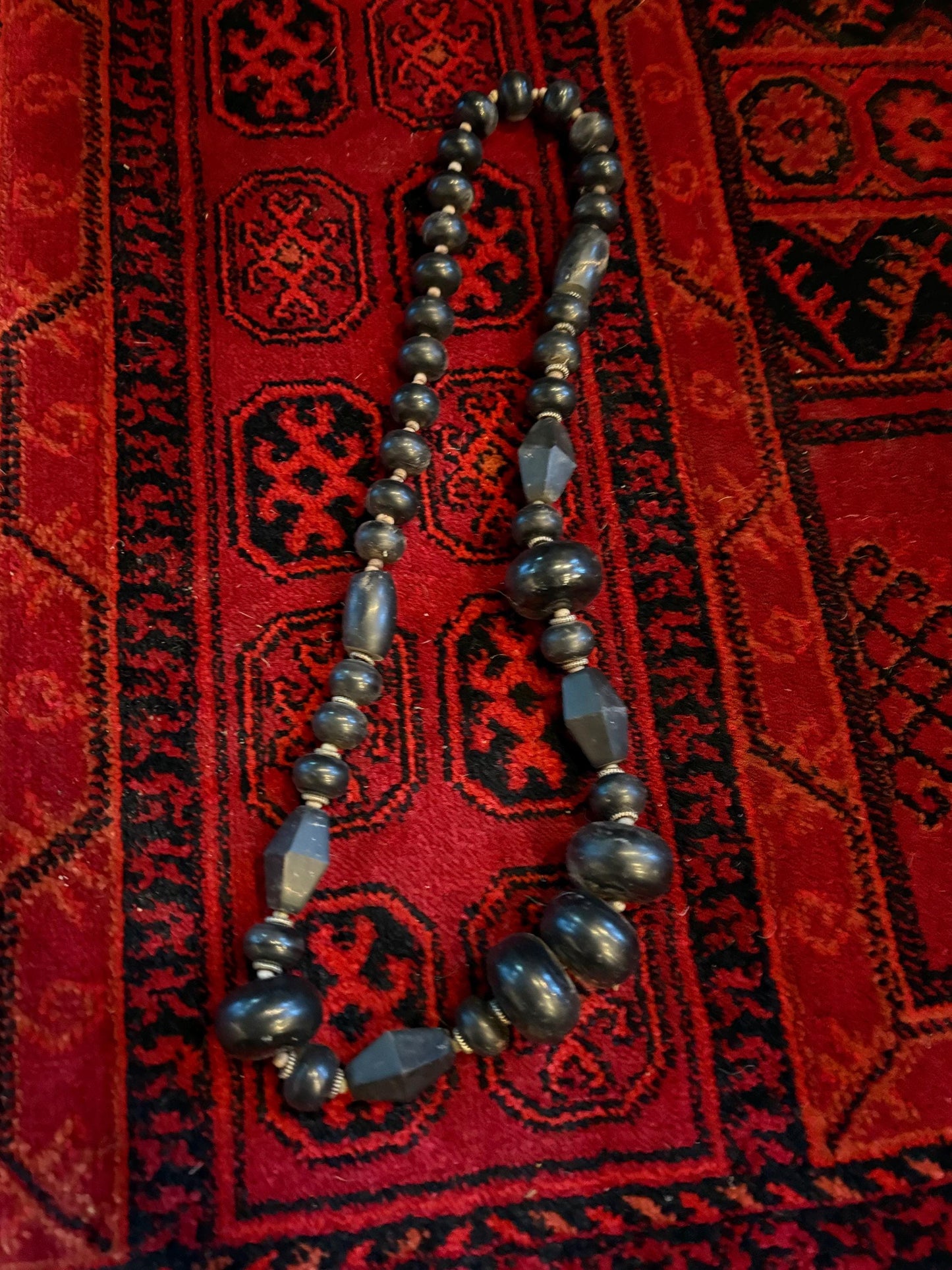 Approximately 30 inch antique Nepalese  horn bead necklace with silver rivets  selling quality and great value