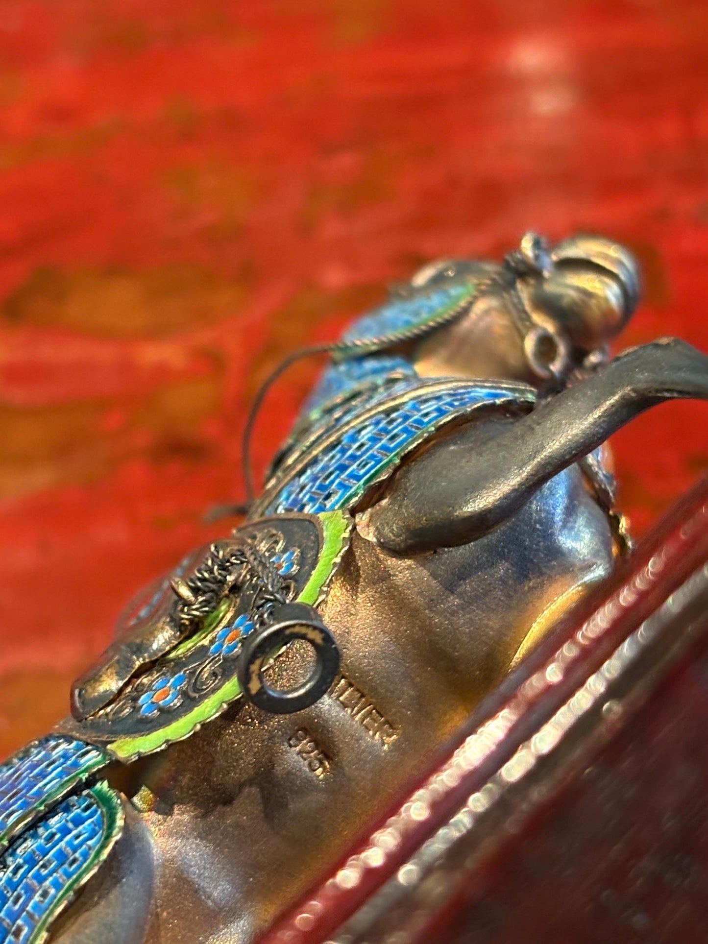 Stunning antique Chinese stamped sterling silver and enamel Horse with various gemstones  masterpiece - 4 x 5 tall  wow