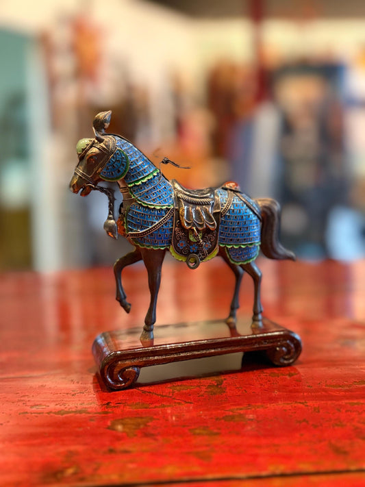 Stunning antique Chinese stamped sterling silver and enamel Horse with various gemstones  masterpiece - 4 x 5 tall  wow