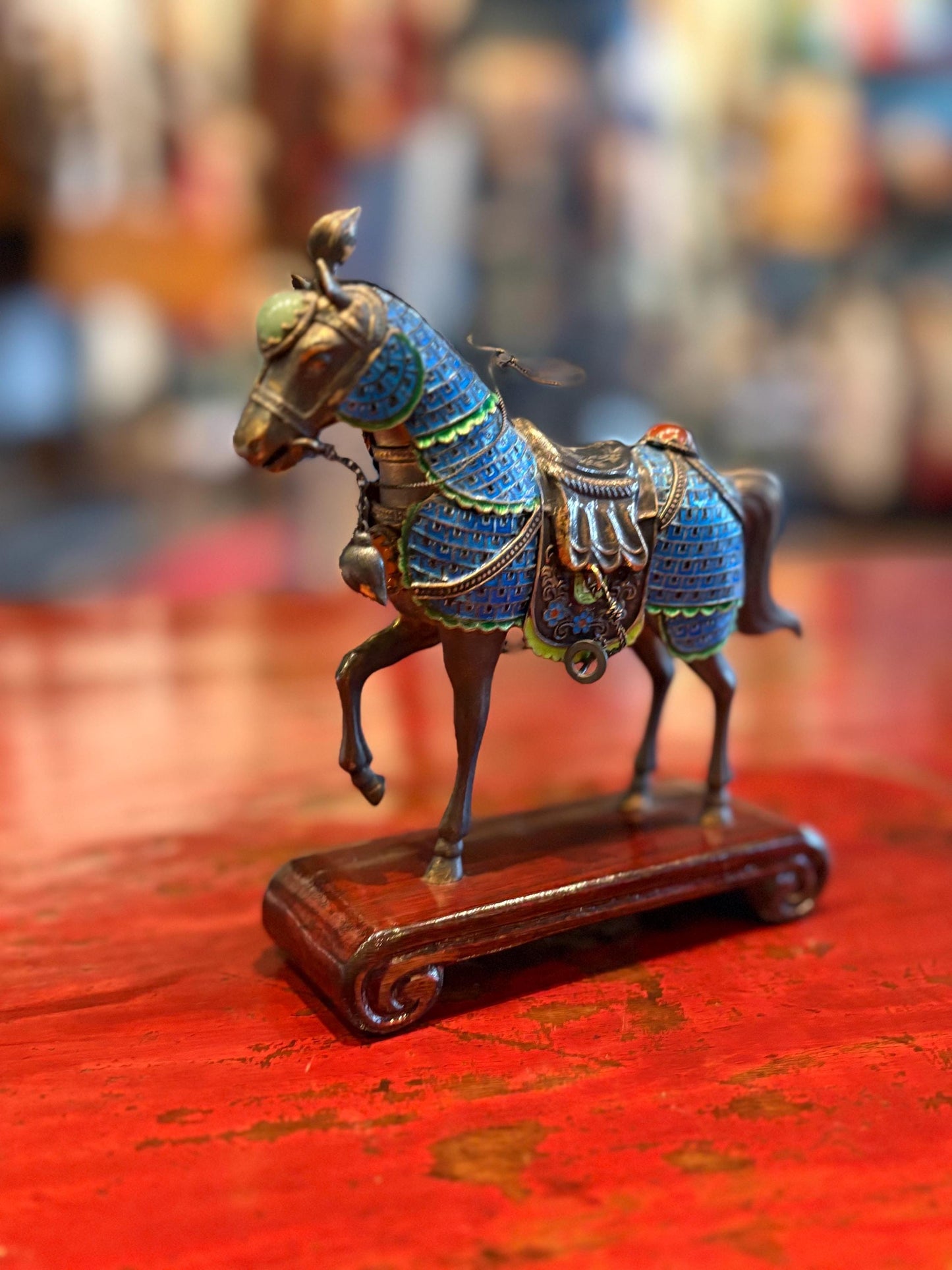 Stunning antique Chinese stamped sterling silver and enamel Horse with various gemstones  masterpiece - 4 x 5 tall  wow