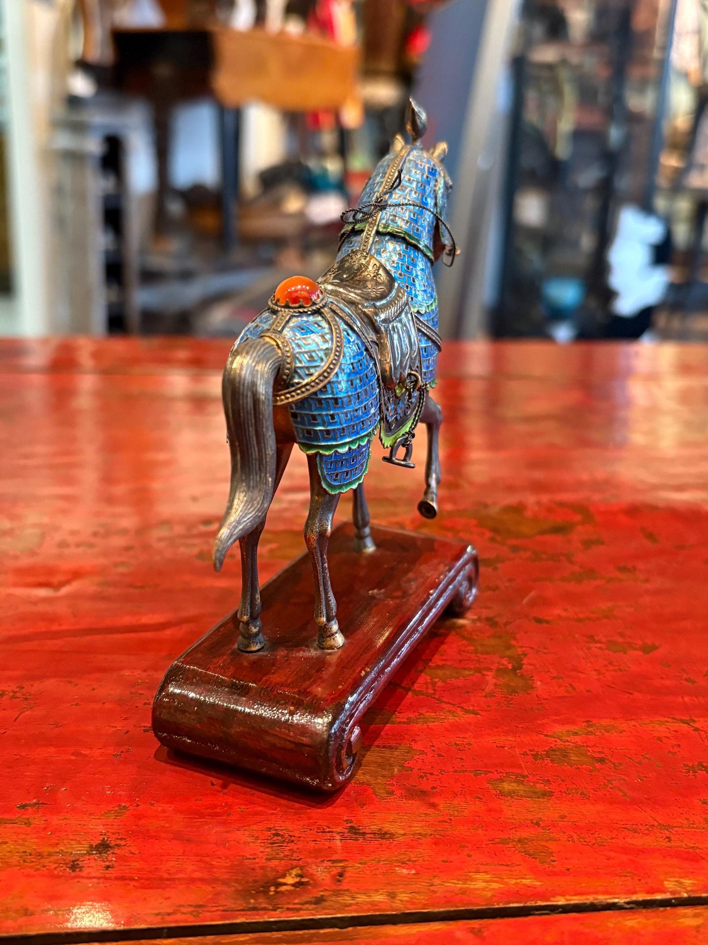 Stunning antique Chinese stamped sterling silver and enamel Horse with various gemstones  masterpiece - 4 x 5 tall  wow