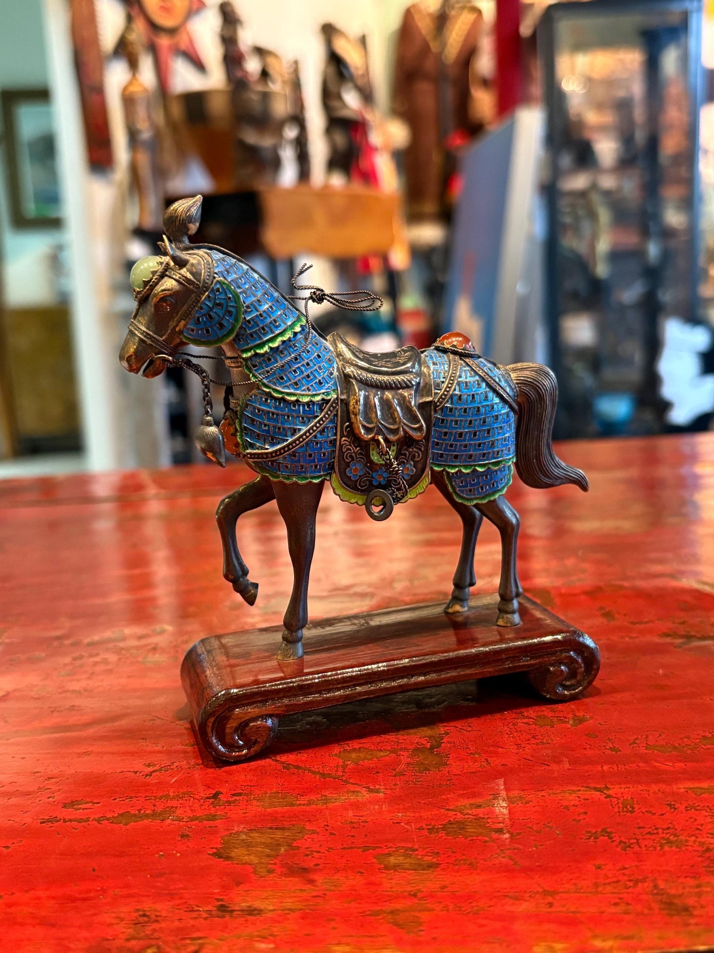 Stunning antique Chinese stamped sterling silver and enamel Horse with various gemstones  masterpiece - 4 x 5 tall  wow