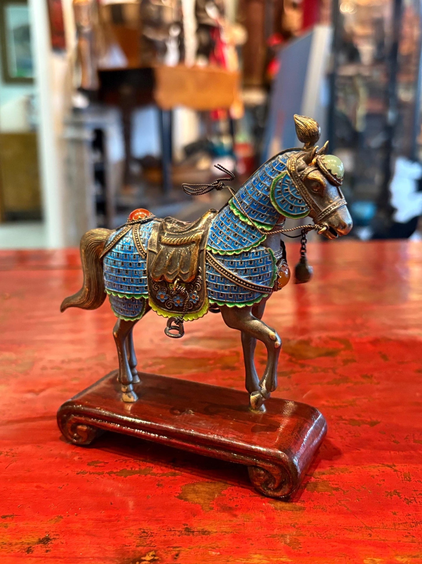 Stunning antique Chinese stamped sterling silver and enamel Horse with various gemstones  masterpiece - 4 x 5 tall  wow