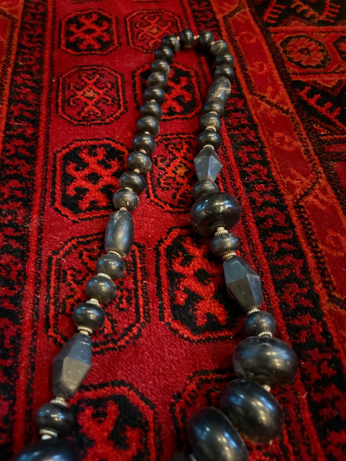Approximately 30 inch antique Nepalese  horn bead necklace with silver rivets  selling quality and great value