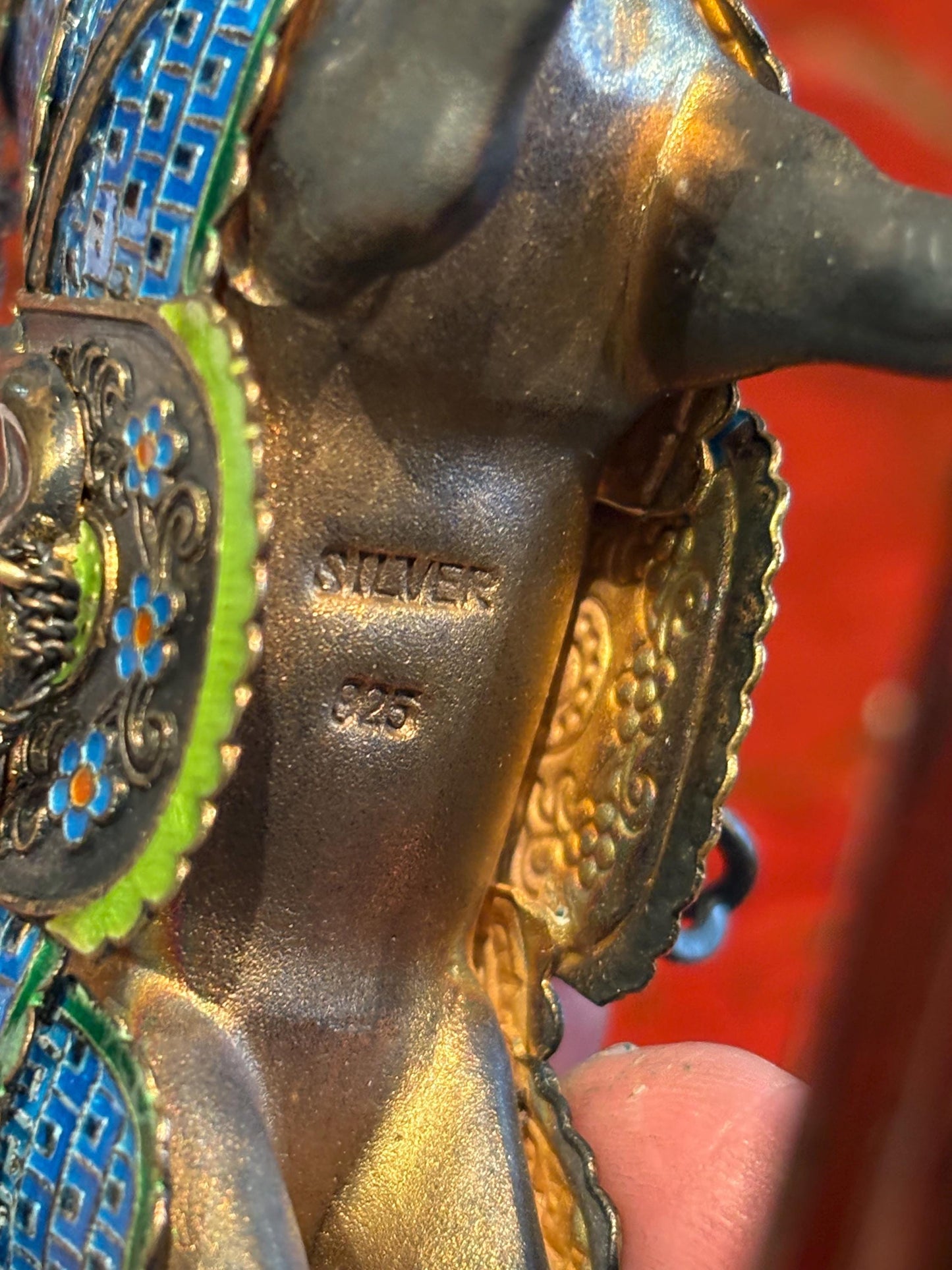 Stunning antique Chinese stamped sterling silver and enamel Horse with various gemstones  masterpiece - 4 x 5 tall  wow