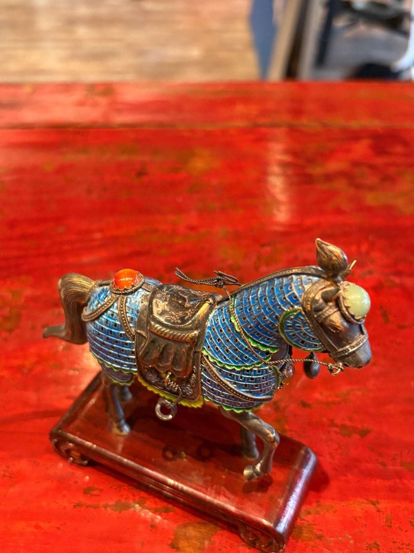 Stunning antique Chinese stamped sterling silver and enamel Horse with various gemstones  masterpiece - 4 x 5 tall  wow