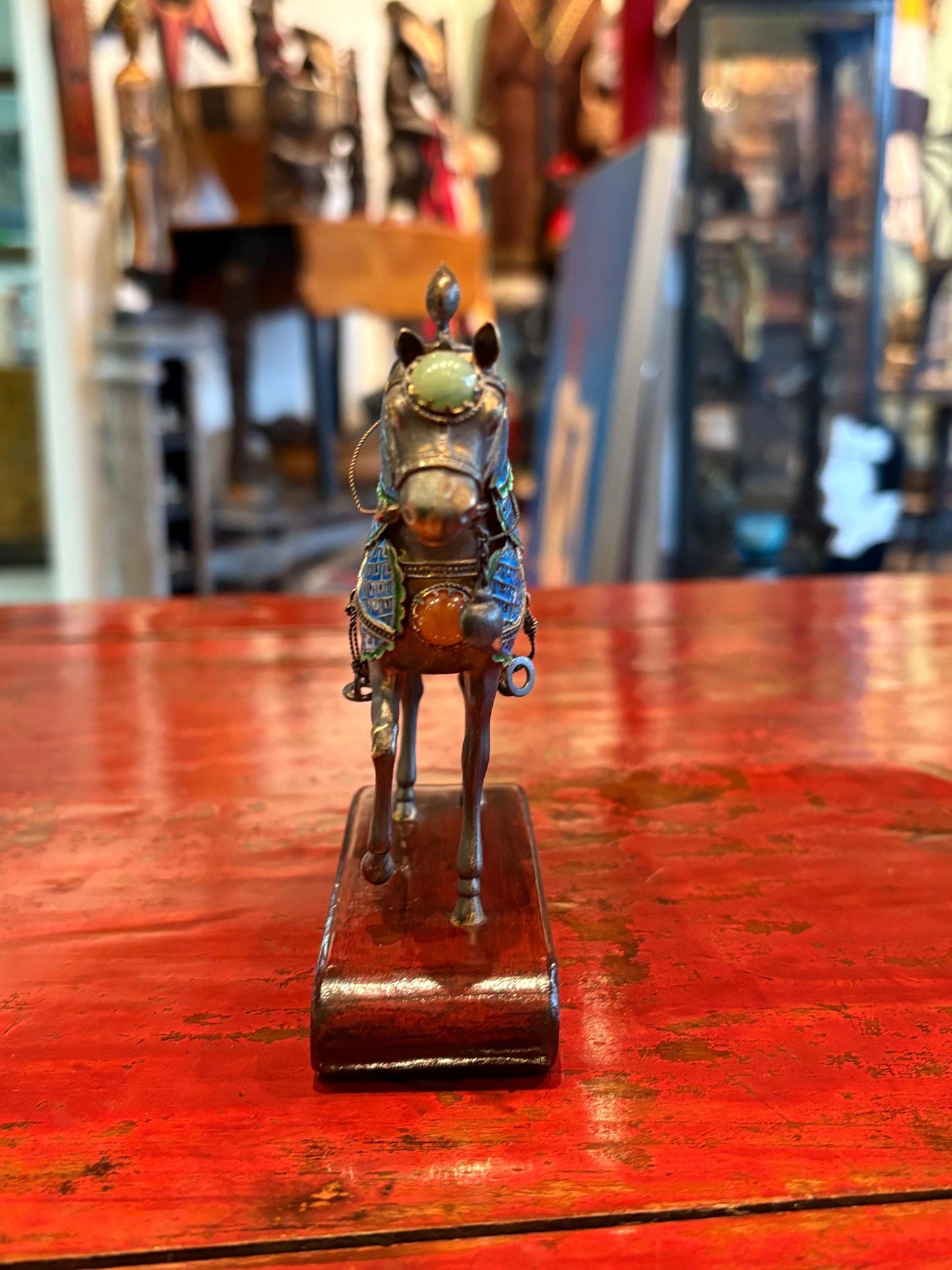 Stunning antique Chinese stamped sterling silver and enamel Horse with various gemstones  masterpiece - 4 x 5 tall  wow