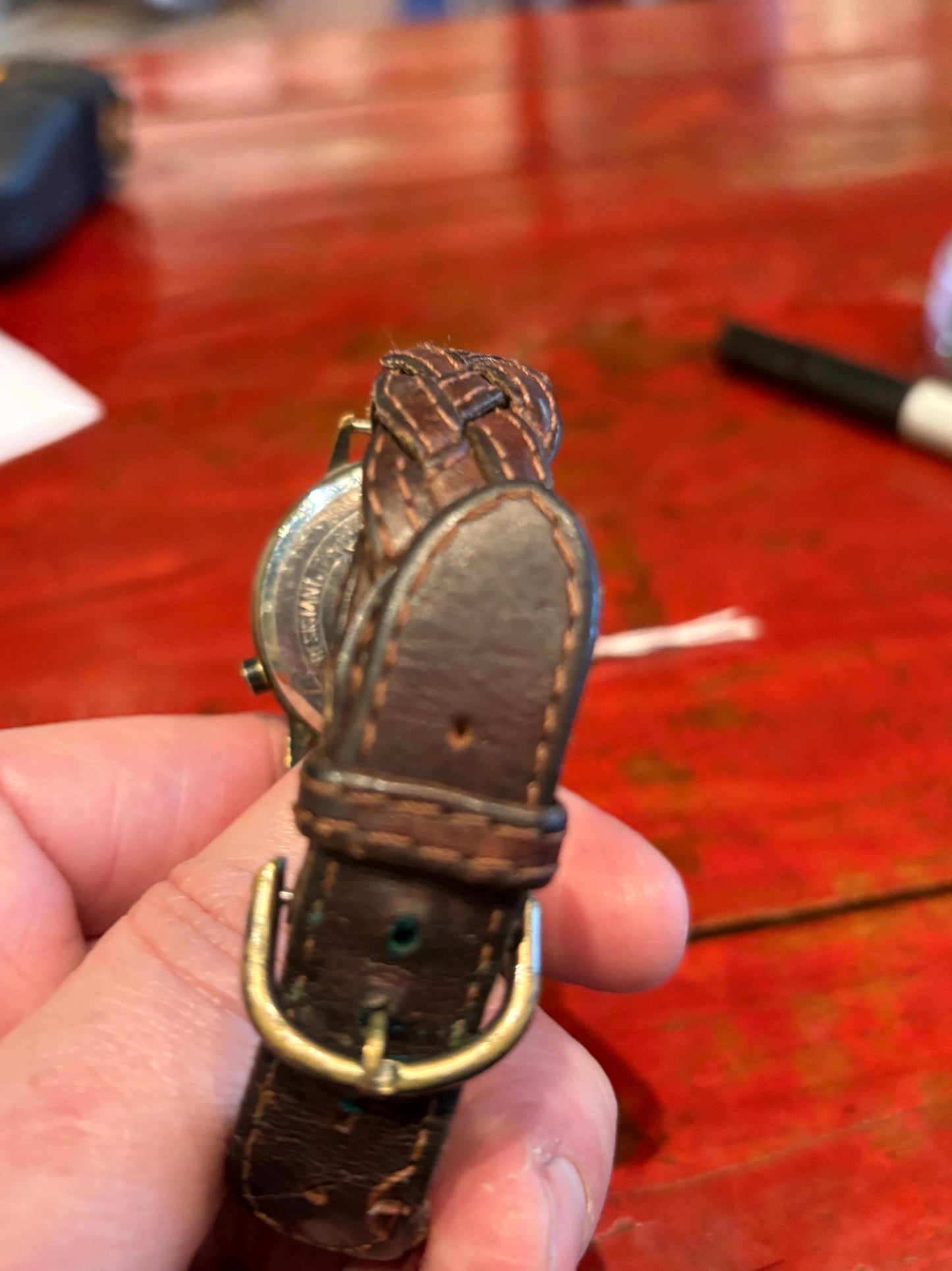 Very cool vintage GUESS watch with leather strap  9 inches long as is  needs battery   value priced