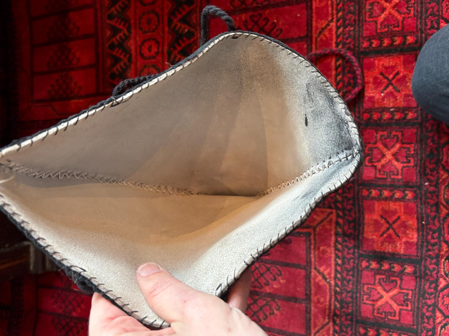 Very cool 12 x 10 high leather and felt indigenous first nations Pacific Northwest coast hat  great condition